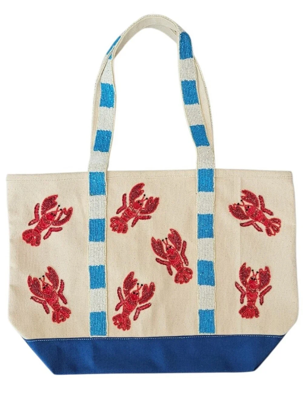 NWT Handcrafted in India Beaded Lobster Canvas Tote –Viral Coastal Statement Bag